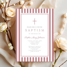 Invitación Elegant Cross Dusty Pink Girl Baptism 