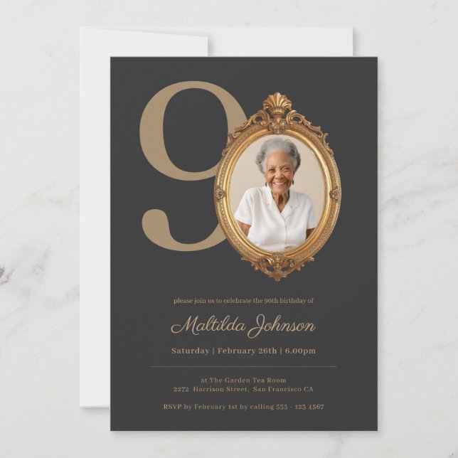 Invitación Elegant Custom Photo Gold 90th Birthday  (Anverso)