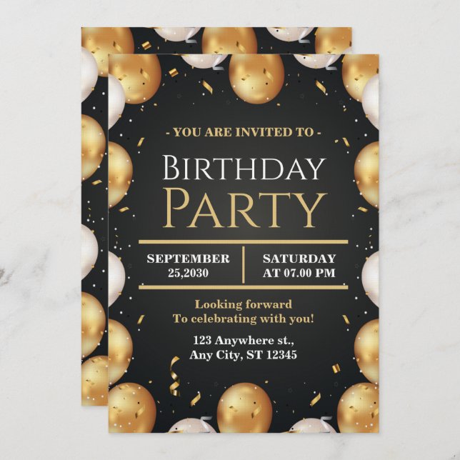 Invitación Elegant Customizable Birthday Invite Modern card (Anverso / Reverso)