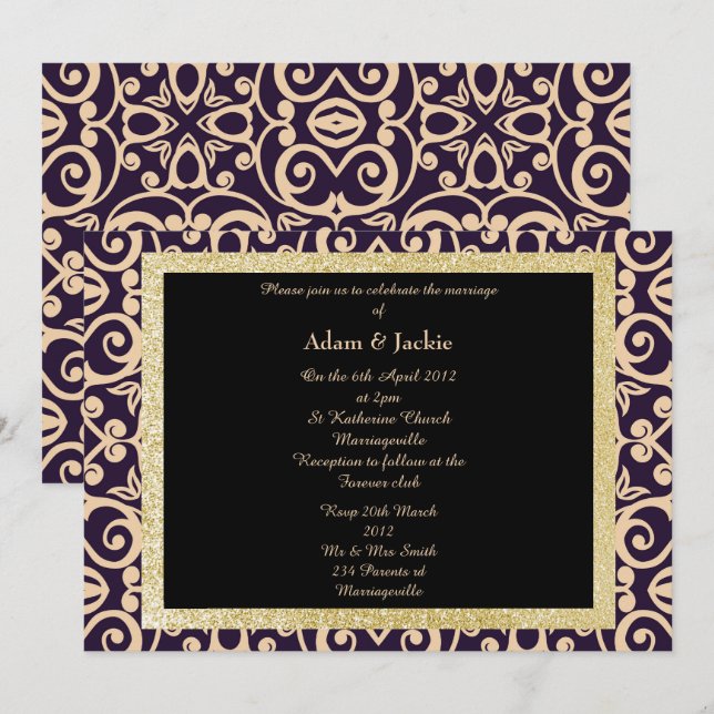 Invitación ELEGANT Damask WEDDING (Anverso / Reverso)