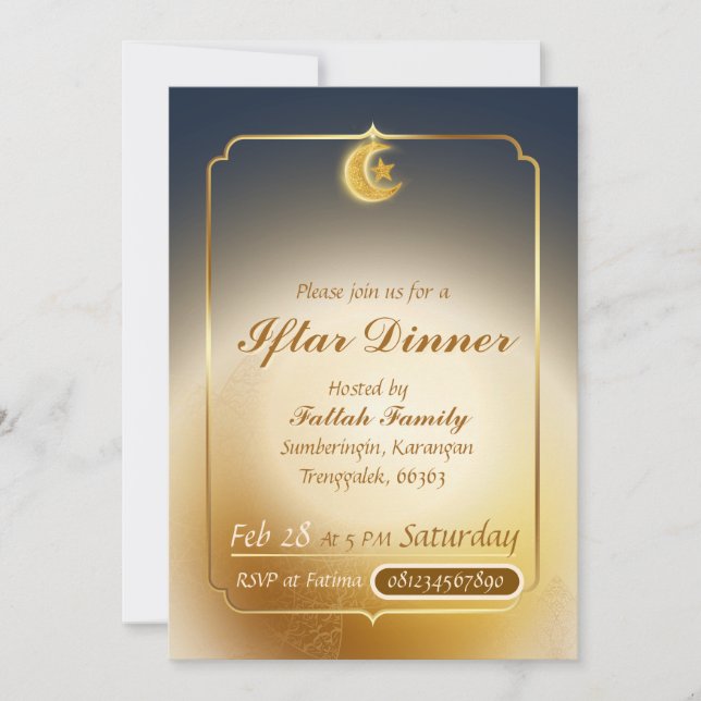 Invitación Elegant Dark Blue & Gold Iftar Party Invitation (Anverso)