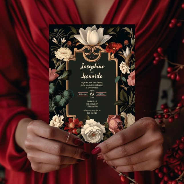 Invitación Elegant Dark Floral Vintage Wedding Invitation (Subido por el creador)