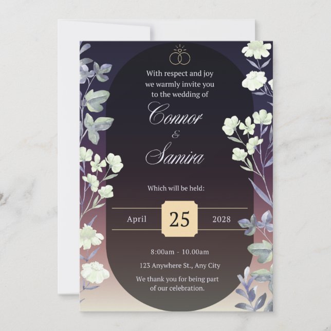 Invitación Elegant Dark Floral Wedding Invitation (Anverso)