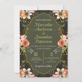 Invitación Elegant Dark Floral Wedding Invitation Card