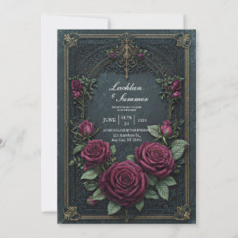 Invitación Elegant Dark Gothic Burgundy Rose Arched Wedding
