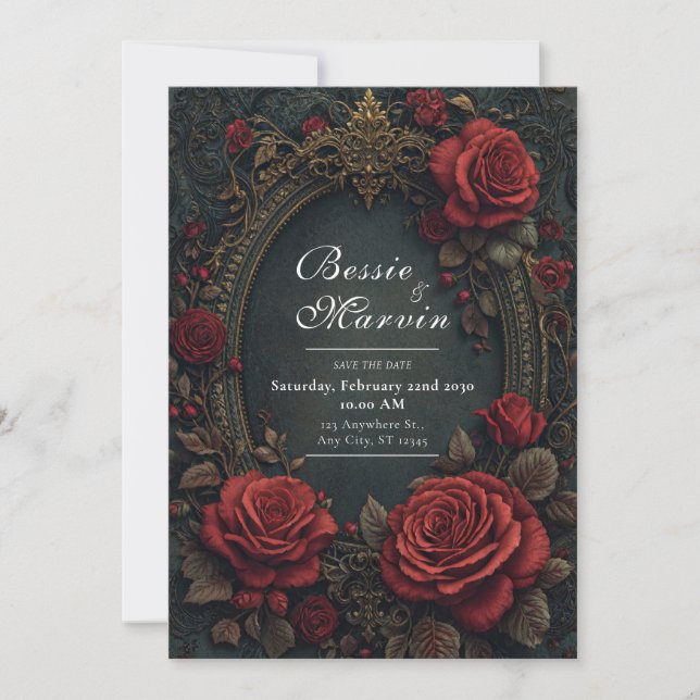 Invitación Elegant Dark Gothic Burgundy Rose Oval Wedding (Anverso)