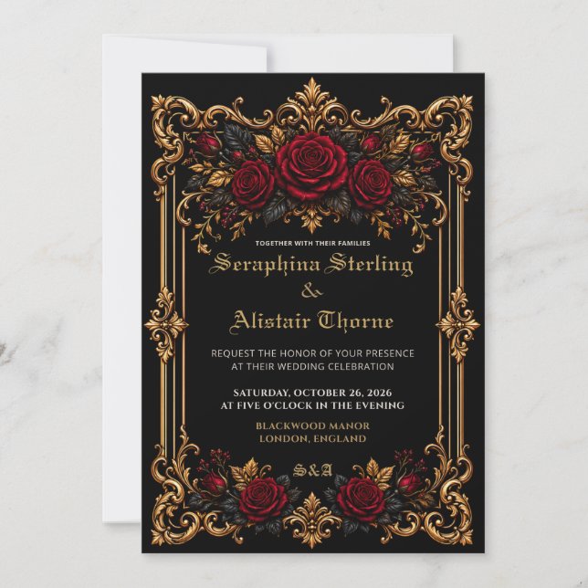 Invitación Elegant Dark Gothic Wedding Invitation (Anverso)