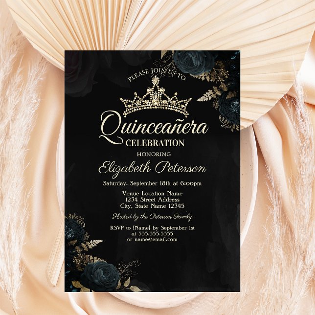 Invitación Elegant Dark Green Roses Gothic Quinceañera  (Subido por el creador)