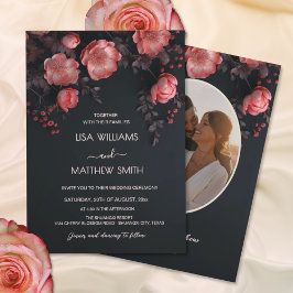 Invitación Elegant Dark Moody 3D Roses | Photo Wedding