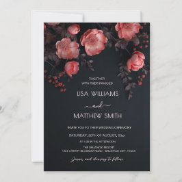Invitación Elegant Dark Moody 3D Roses Wedding