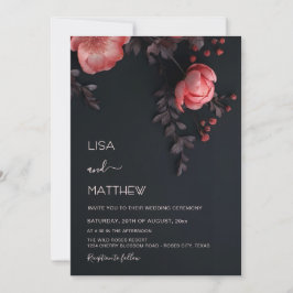 Invitación Elegant Dark Moody 3D Roses Wedding
