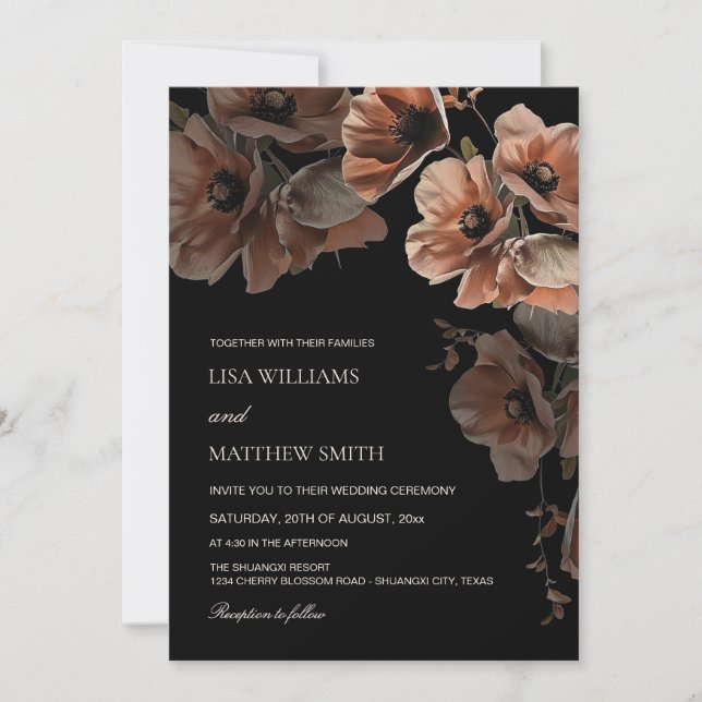 Invitación Elegant Dark Moody Blush Flowers  Wedding (Anverso)