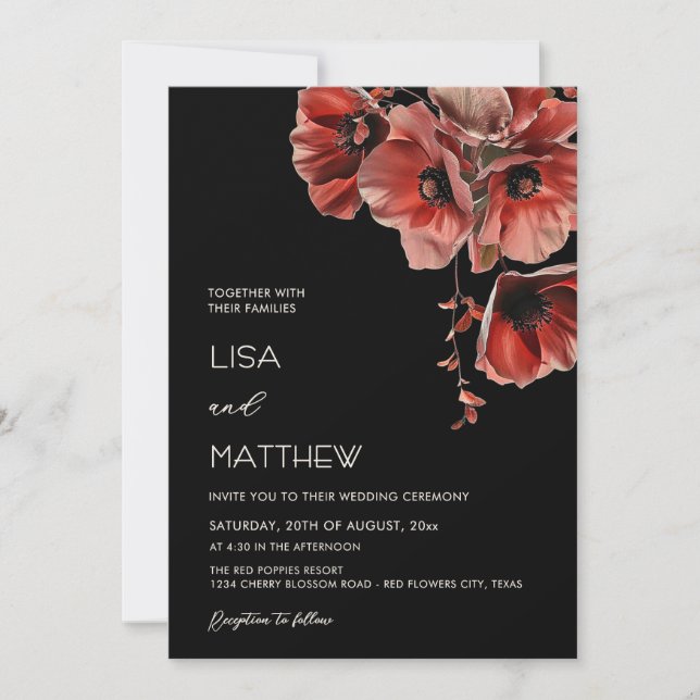 Invitación Elegant Dark Moody Red Flowers  (Anverso)