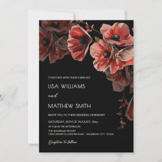 Invitación Elegant Dark Moody Red Flowers | Photo Wedding