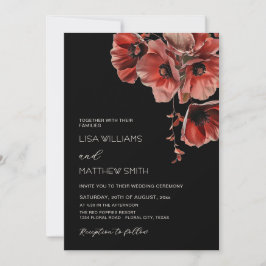 Invitación Elegant Dark Moody Red Flowers | Photo Wedding