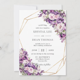 Invitación Elegant Dark Purple and Blush Pink Floral Wedding