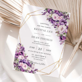 Invitación Elegant Dark Purple and Blush Pink Floral Wedding