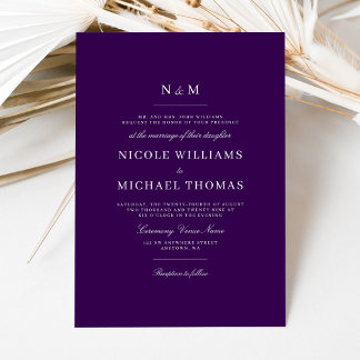 Invitación Elegant Dark Purple Monogram Classic Wedding