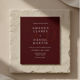 Invitación Elegant Deep Burgendy Wedding Monogram Initials 