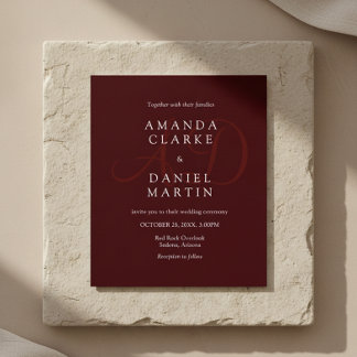 Invitación Elegant Deep Burgendy Wedding Monogram Initials 