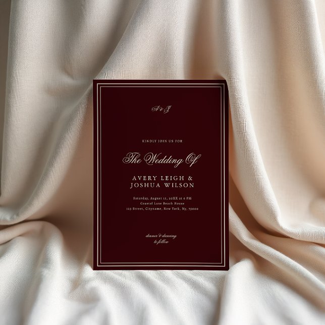 Invitación Elegant Deep Red Monogram Old Money Wedding (Subido por el creador)