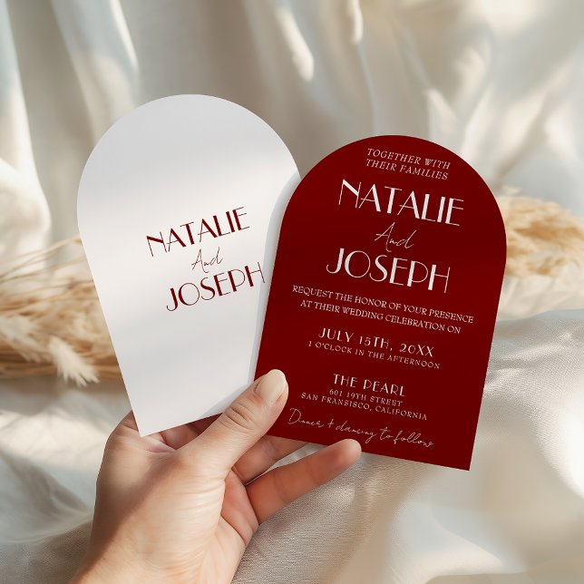 Invitación Elegant Deep Red White Burgundy Arched Wedding (Subido por el creador)
