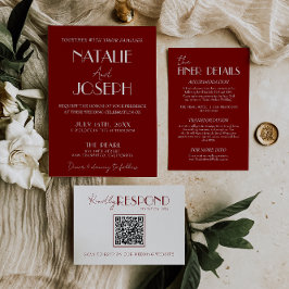 Invitación Elegant Deep Red White Burgundy Minimalist Wedding