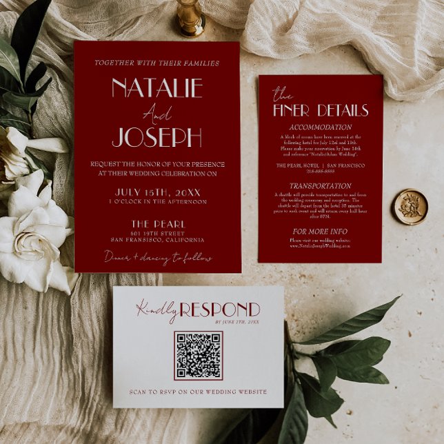 Invitación Elegant Deep Red White Burgundy Minimalist Wedding (Subido por el creador)