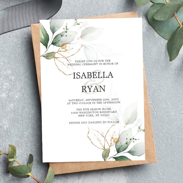 Invitación ELEGANT deja BODA de acuarela de oro de oliva (Subido por el creador)
