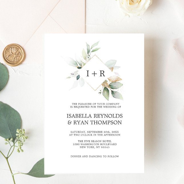 Invitación ELEGANT deja BODA de acuarela de oro de oliva (ELEGANT Leaves Foliage Gold Watercolor WEDDING Invitation
)