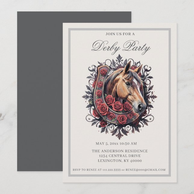 Invitación Elegant Derby Party  (Anverso / Reverso)