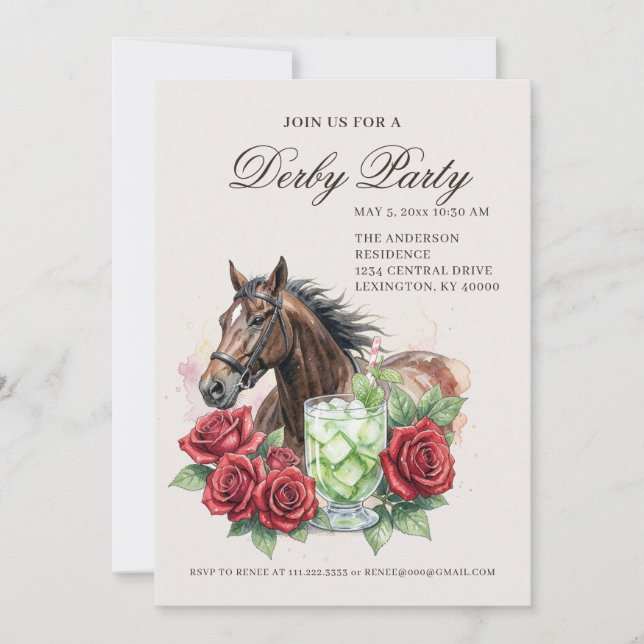 Invitación Elegant Derby Party  (Anverso)