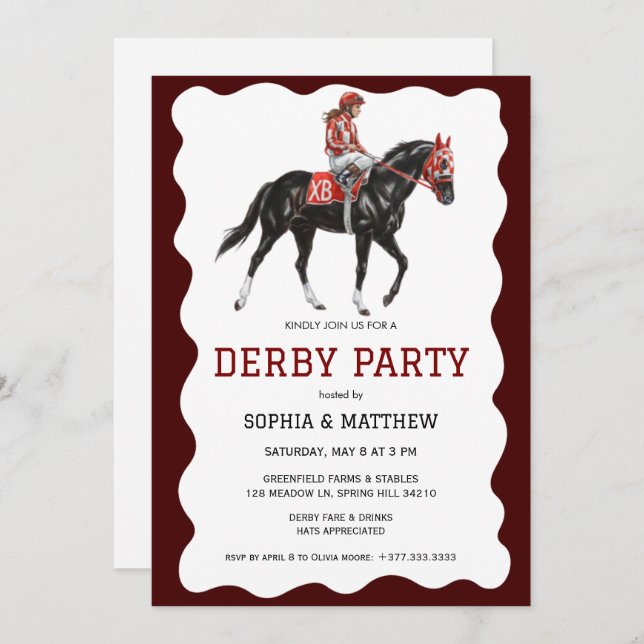 Invitación Elegant Derby Party Horse Racing Invitation (Anverso / Reverso)
