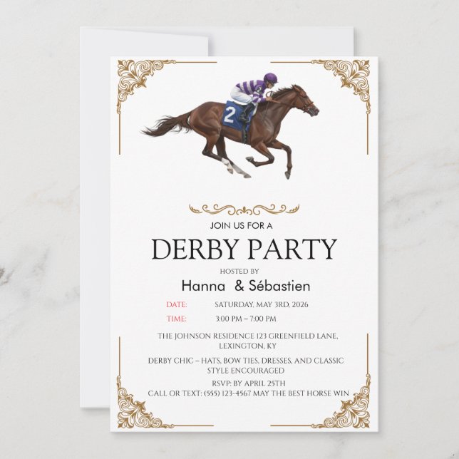 Invitación Elegant Derby Party Horse Racing Invitation (Anverso)