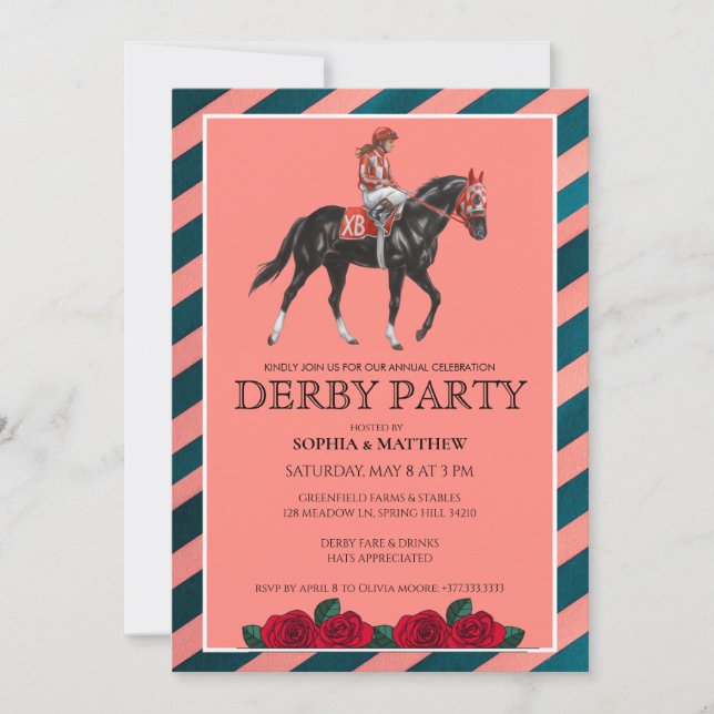 Invitación Elegant Derby Party Invitation with Horse Artt (Anverso)
