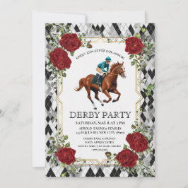 Invitación Elegant Derby Party Invitation with Horse Racing I