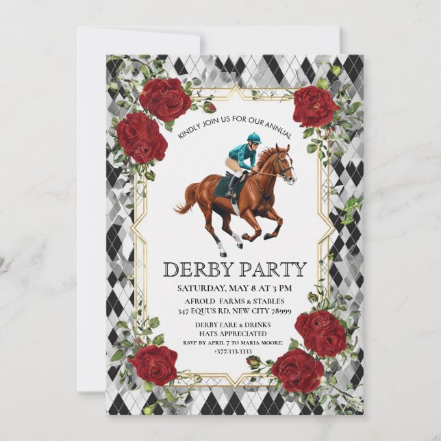 Invitación Elegant Derby Party Invitation with Horse Racing I (Anverso)