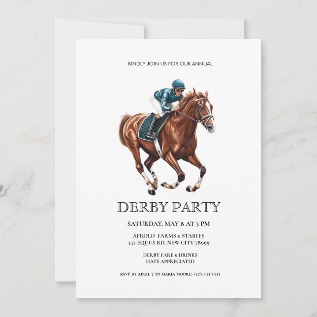 Invitación Elegant Derby Party Invitation with Horse Racing I (Anverso)