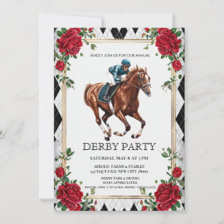 Invitación Elegant Derby Party Invitation with Horse Racing I