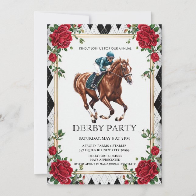 Invitación Elegant Derby Party Invitation with Horse Racing I (Anverso)