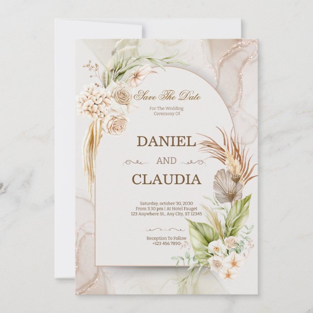 Invitación Elegant Desert Chic Pampas & Palm Wedding Invitati (Anverso)