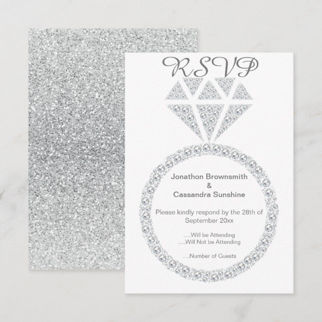 INVITACIÓN ELEGANT DIAMOND RING GLITTER RSVP  (Anverso / Reverso)
