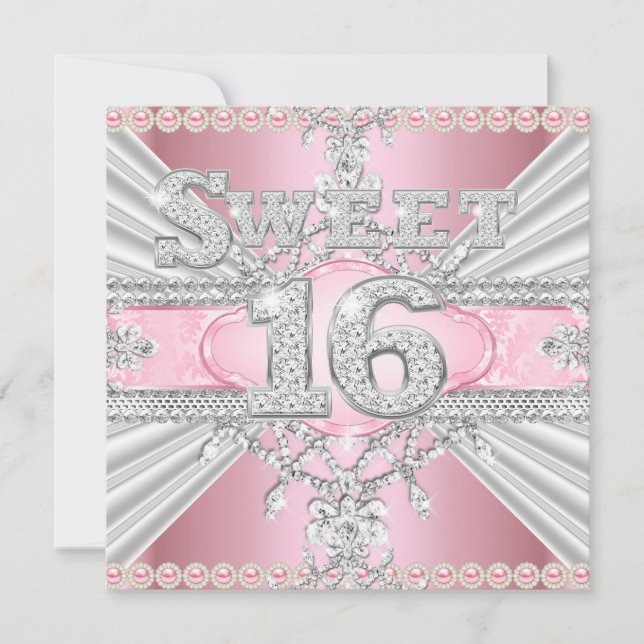 Invitación Elegant Diamond Rosa Dulce 16 Dieciséis Fiesta 3 (Anverso)