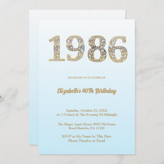 Invitación Elegant Diamond Year 1986 40th Birthday Party
