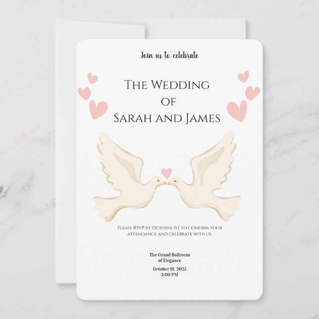 Invitación Elegant Digital Wedding Invitations | Modern, Flor (Anverso)