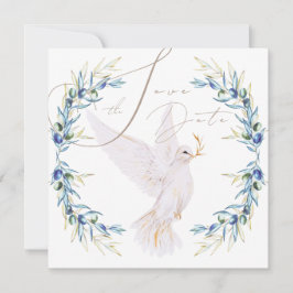 Invitación Elegant Dove & Olive Leaves Wedding Save the Date