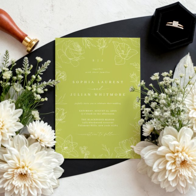 Invitación Elegant Drawn Floral Citrus Green Garden Wedding (Subido por el creador)