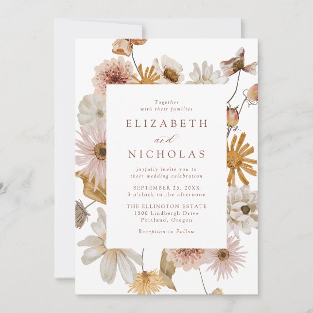 Invitación Elegant Dried Wildflower Floral Wedding (Anverso)