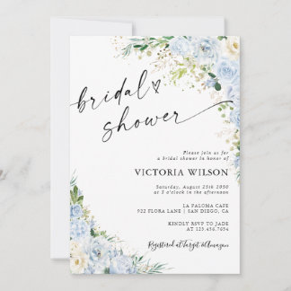 Invitación Elegant Dusty Blue Bridal Shower Invitation