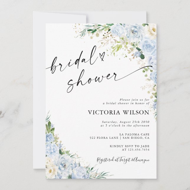 Invitación Elegant Dusty Blue Bridal Shower Invitation (Anverso)